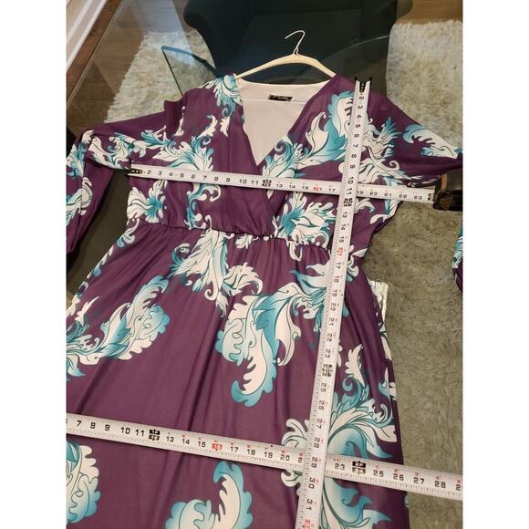 Haoohu Womens Purple Polyester V-Neck Long Sleeve Casual Long Maxi Dress Size 2X - Picture 10 of 11